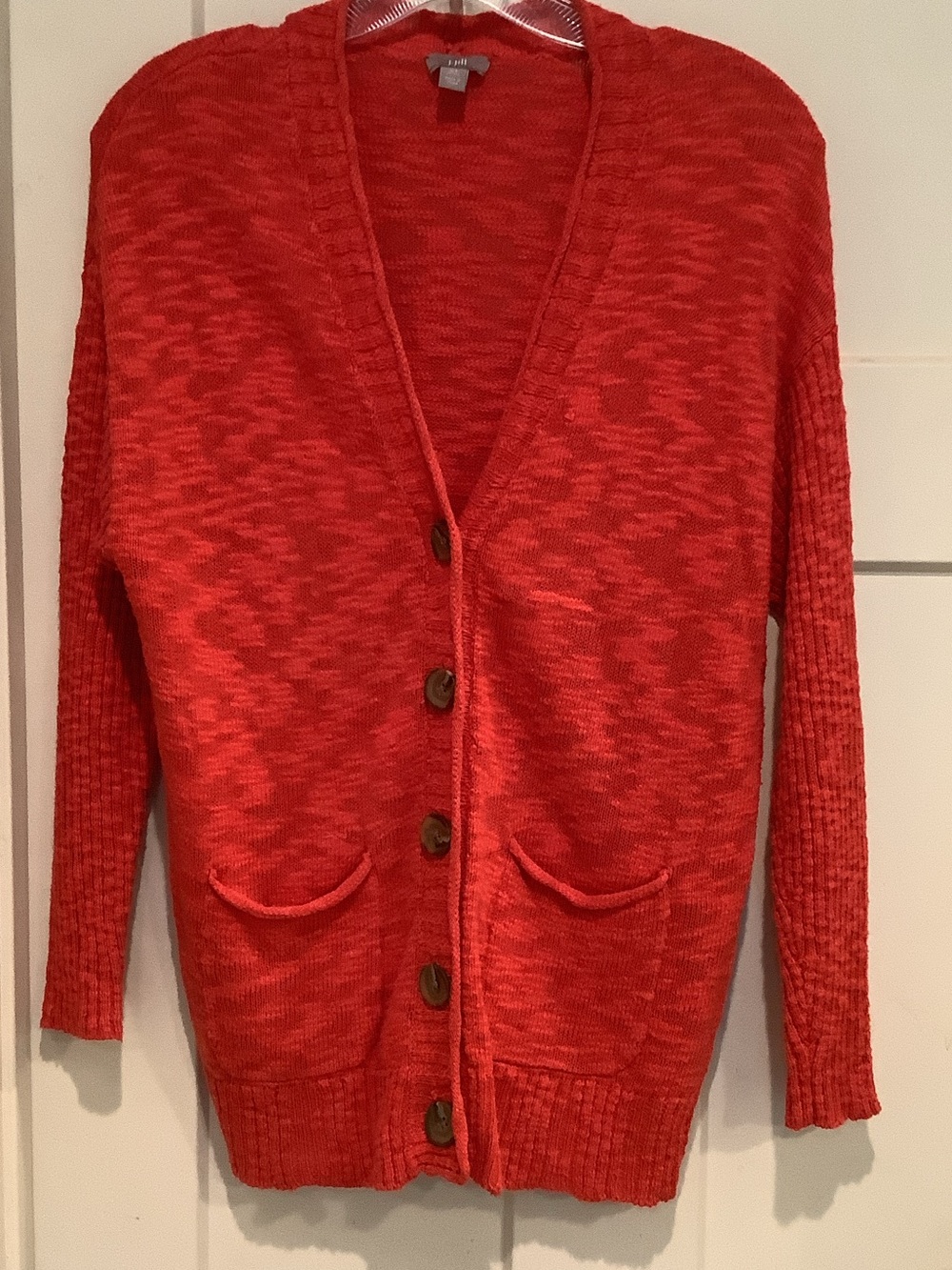 J. Jill Red Button-Front Knit Cardigan